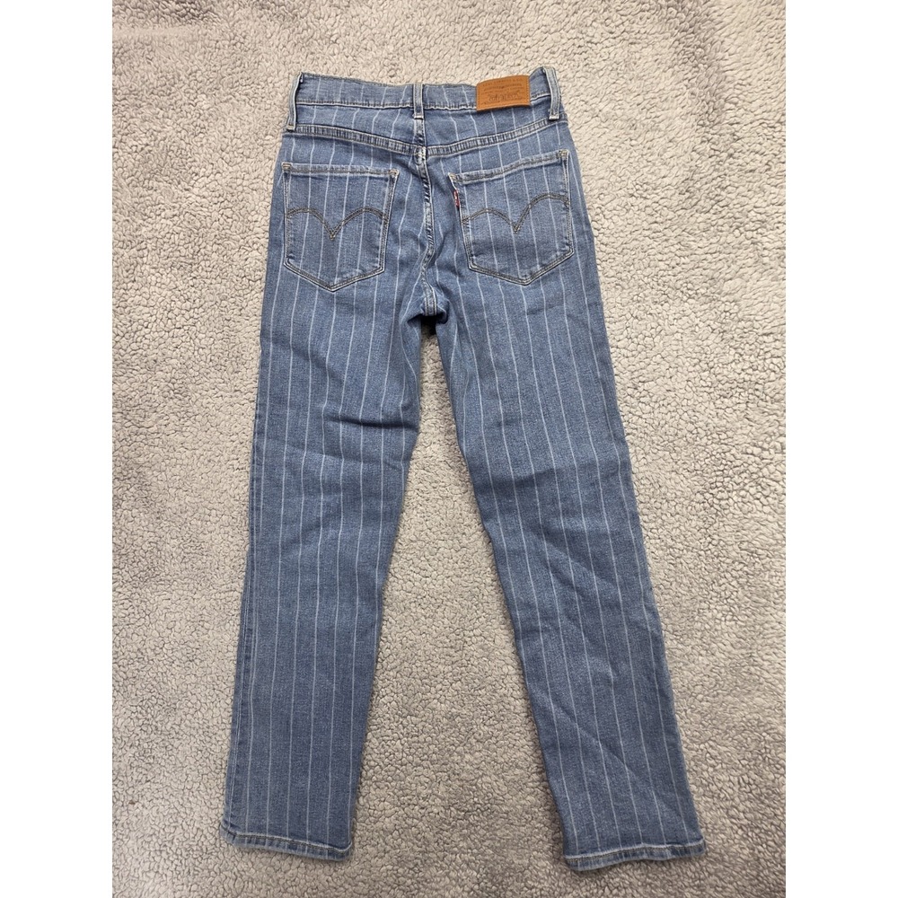 LEVI'S 724 High Rise Straight Jeans Dark Blue Pinstripe W26 L26 Women's Slim SF